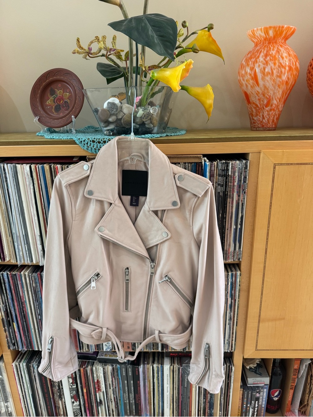 PRICE DROP: Amaryllis Blush Pink fully-lined LAMBSKIN LEATHER Jacket, L